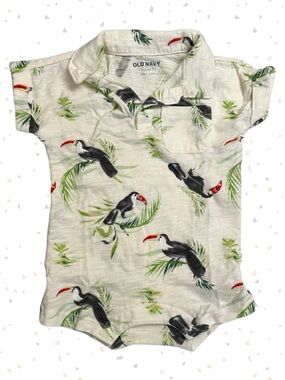 Old Navy Baby Romper Toucan Print Cream Polo Family Matching Outfit Size 3-6 M